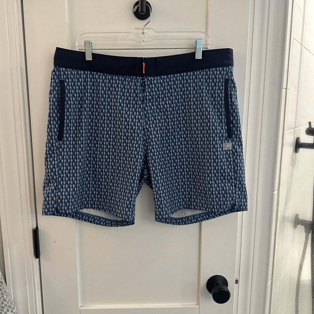 RHONE Point Break Navy Geometric Swim Board Shorts